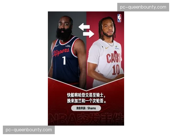 骑士交易得到詹姆斯·哈登送出加兰，哈登加盟后球队取得三连胜